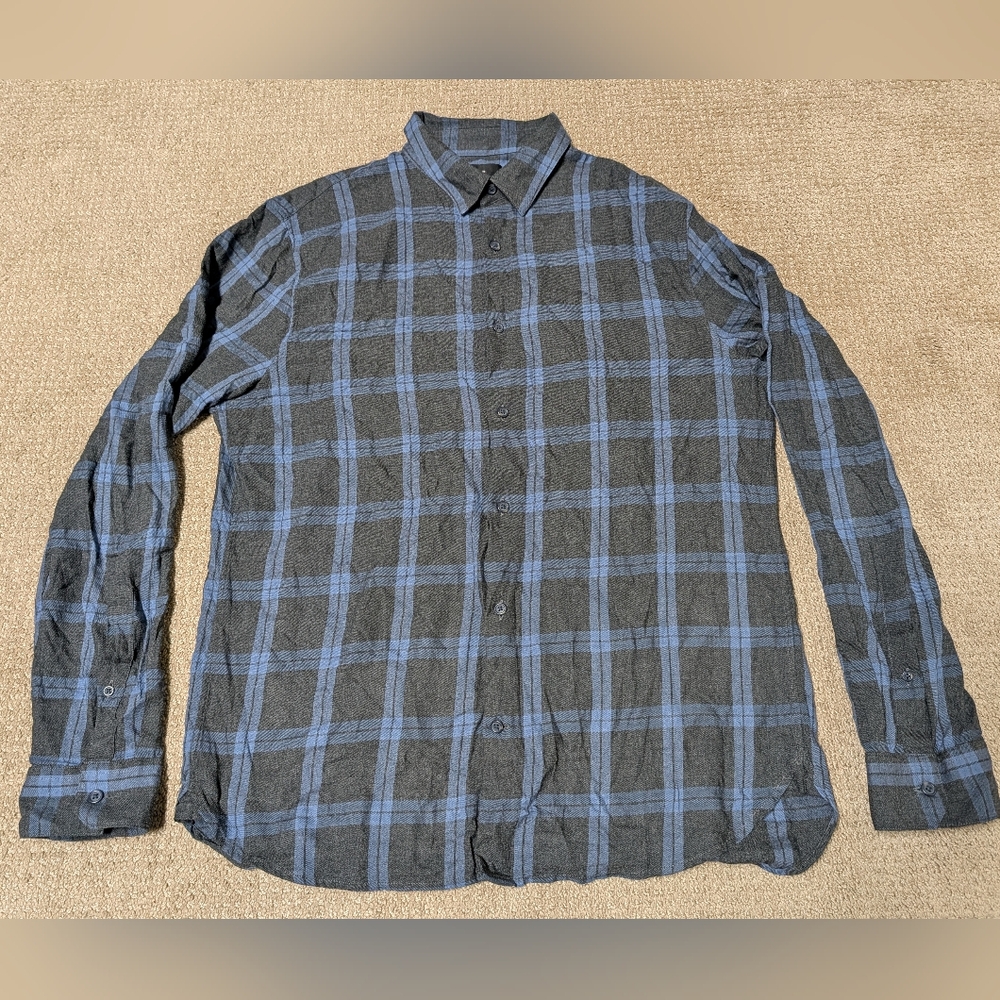 Vince Mens Plaid Button Down Shirt Blue Size Large Casual